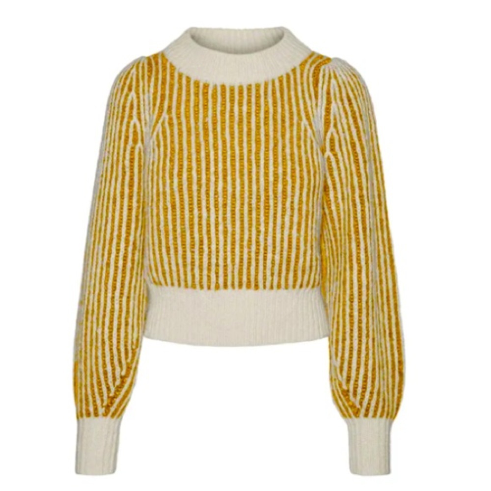 Vero Moda Juliette Stripe Sweater in Birch Stripes Golden Yellow Size 2X NWT - Picture 2 of 4